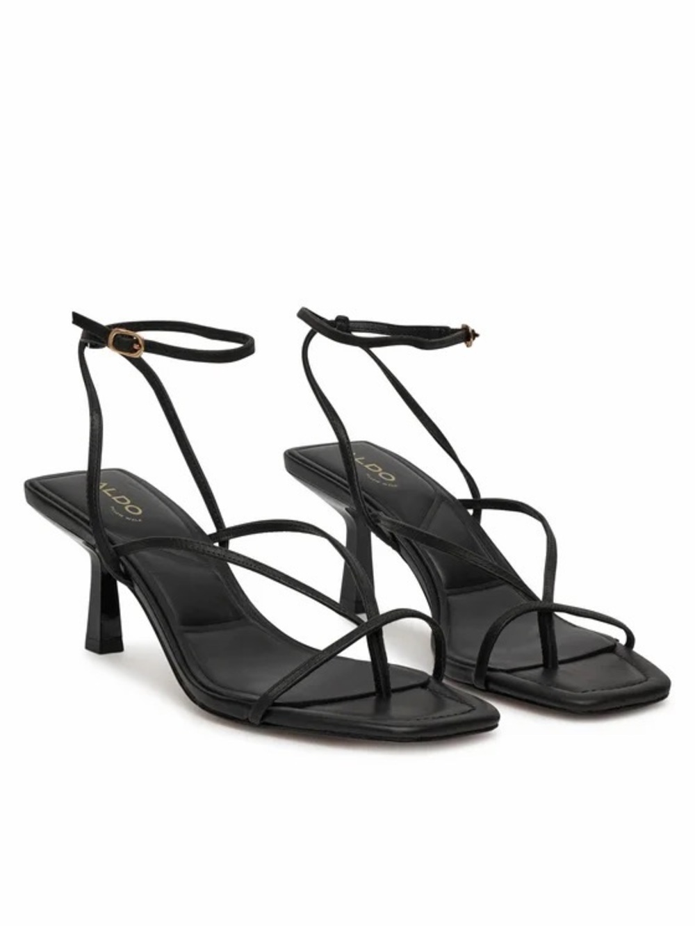 Aldo Black Strappy Square-Toe Mid-Heel Sandals
